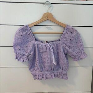 Purple coquette puff sleeve blouse